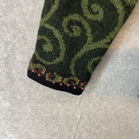 Icelandic Design Small Wool Sweater Jacket Full Zip Cardigan Embroidered Green - Picture 8 of 10